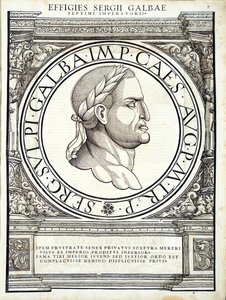 Galba, illustration de Imperatorum romanorum omnium orientalium et occidentalium verissimae imagines ex antiquis numismatis - Hans Rudolf Manuel Deutsch